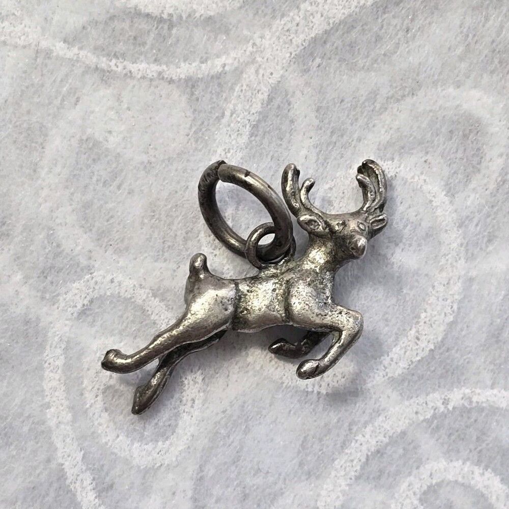 Vintage Sterling Silver Leaping Deer Reindeer Buck Travel Charm